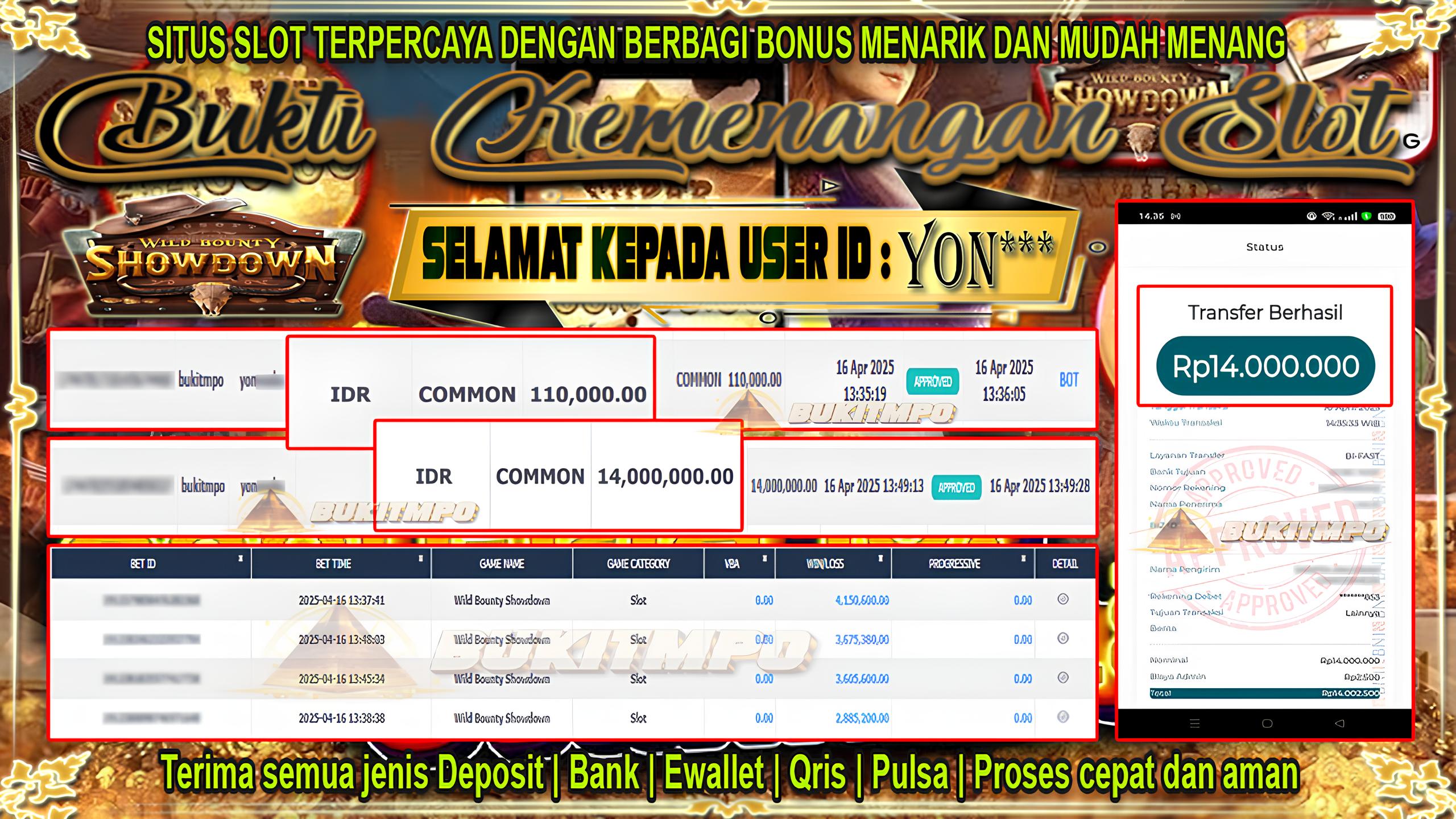 BUKITMPO JACKPOT SLOT Wild Bounty Showdown Rp.14.000.000,- LUNAS