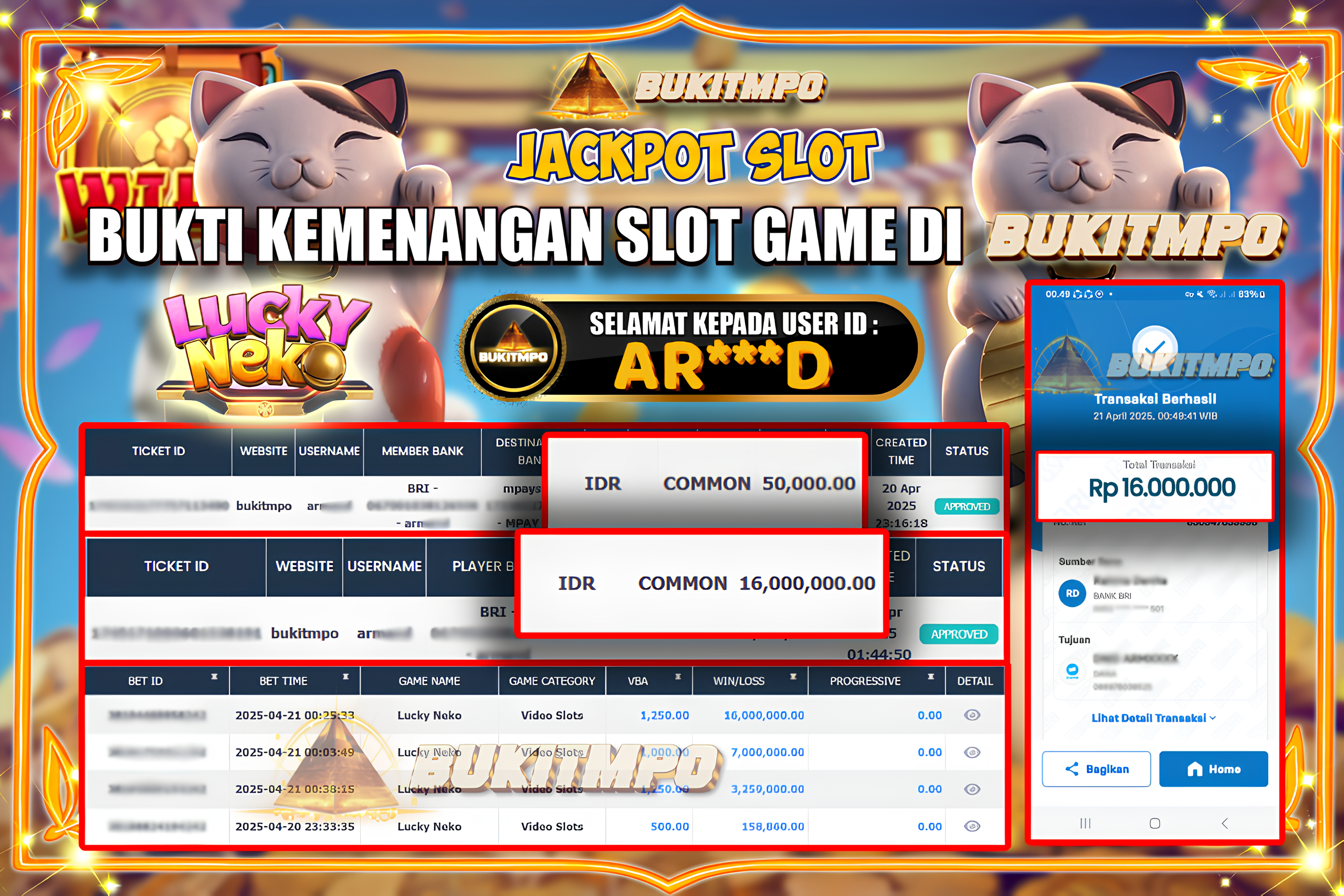 BUKITMPO JACKPOT SLOT Lucky Neko Rp.16.000.000,- LUNAS