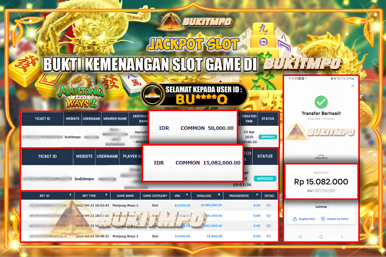 BUKITMPO JACKPOT SLOT Mahyong Ways 2 Rp.15.082.000,- LUNAS