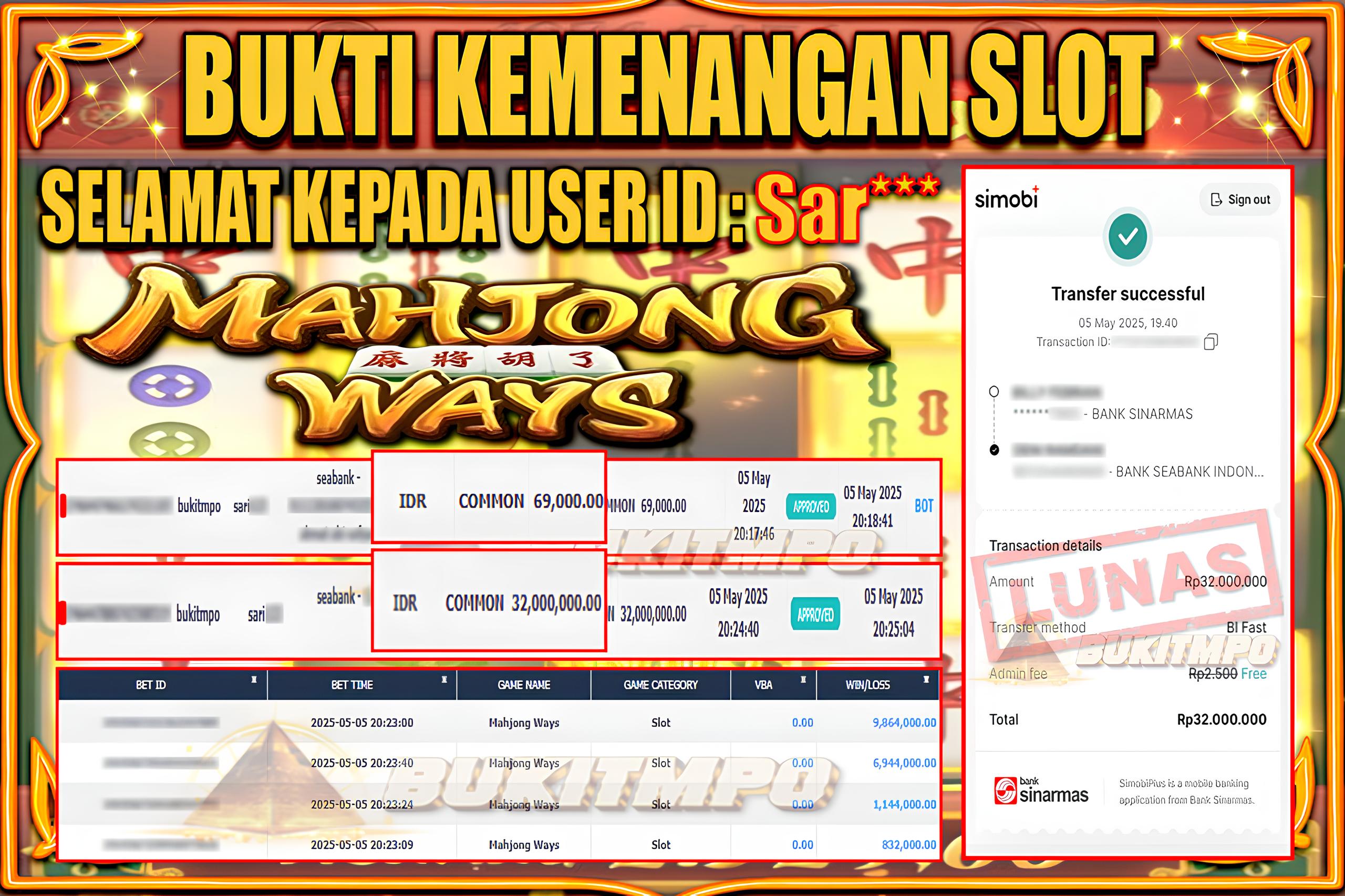 BUKITMPO JACKPOT SLOT Mahyong Ways Rp.21.000.000,- LUNAS
