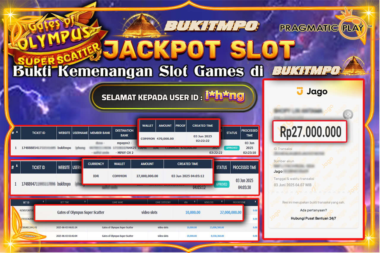 BUKITMPO JACKPOT SLOT OLYMPUS 1000 Rp.27.000.000,- LUNAS