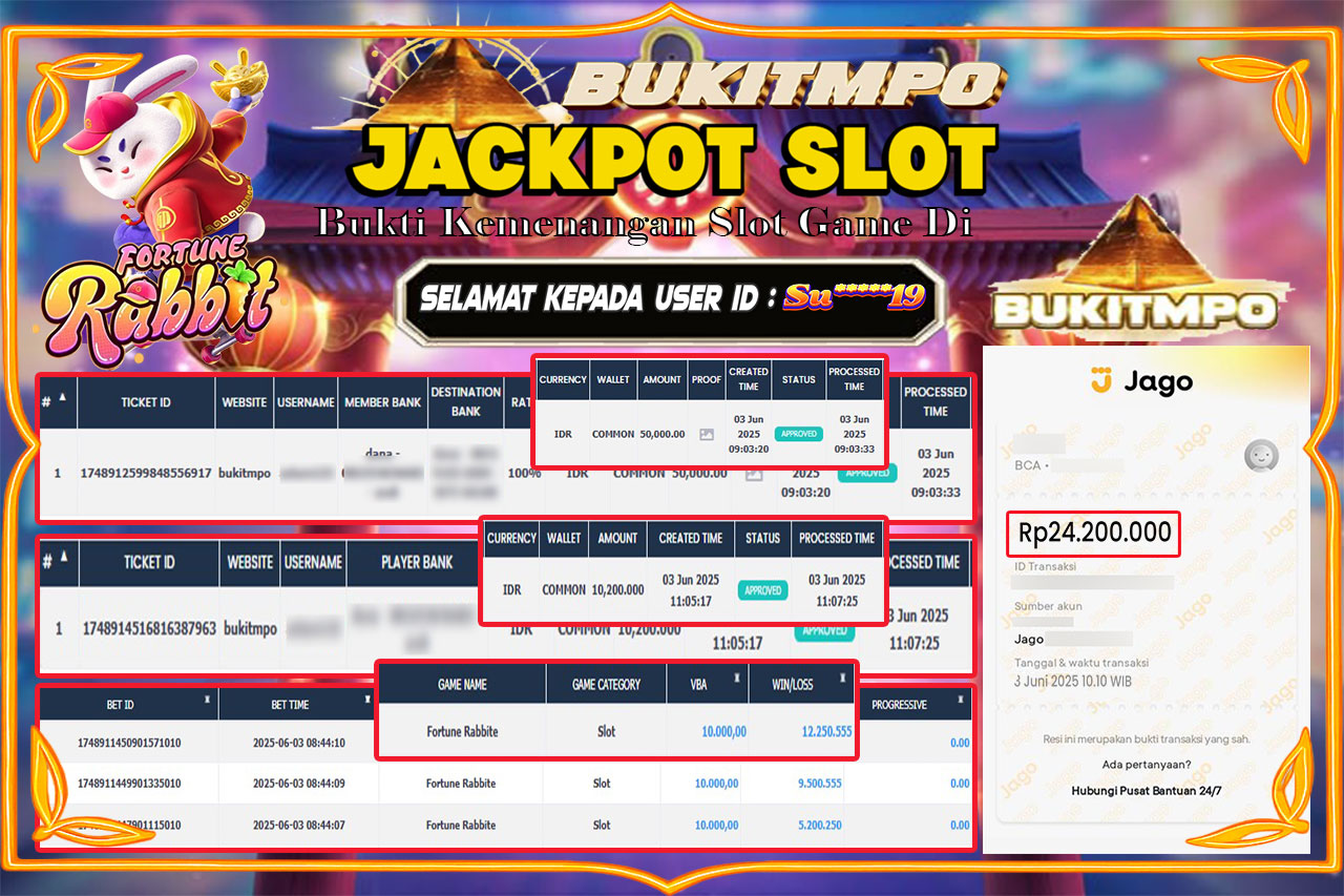 BUKITMPO JACKPOT SLOT FORTUNE RABBIT Rp.24.200.000,- LUNAS