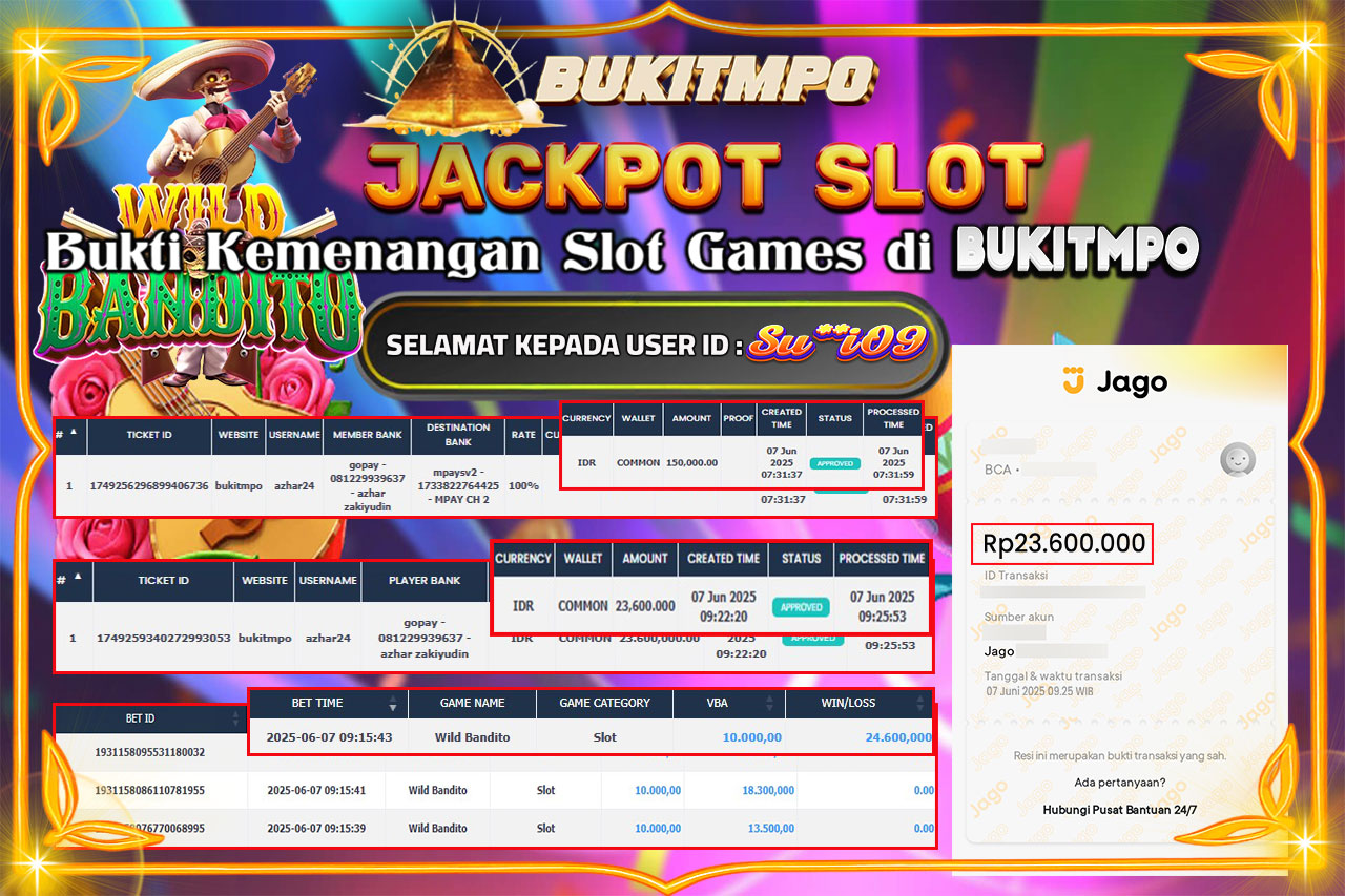 BUKITMPO JACKPOT WILD BANDITO  Rp.23.600.000,- LUNAS