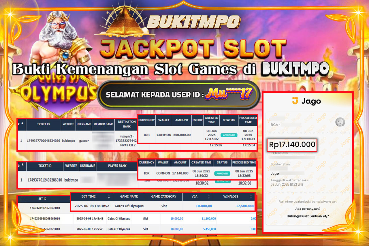 BUKITMPO JACKPOT Gates Of Olympus Rp.17.140.000,- LUNAS