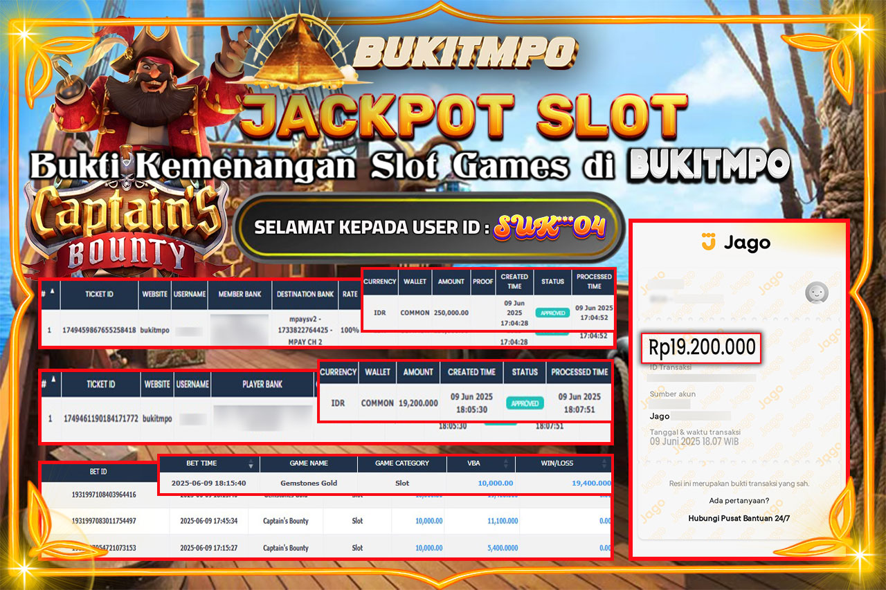 BUKITMPO JACKPOT CAPTAIN'S BOUNTY Rp.19.200.000,- LUNAS