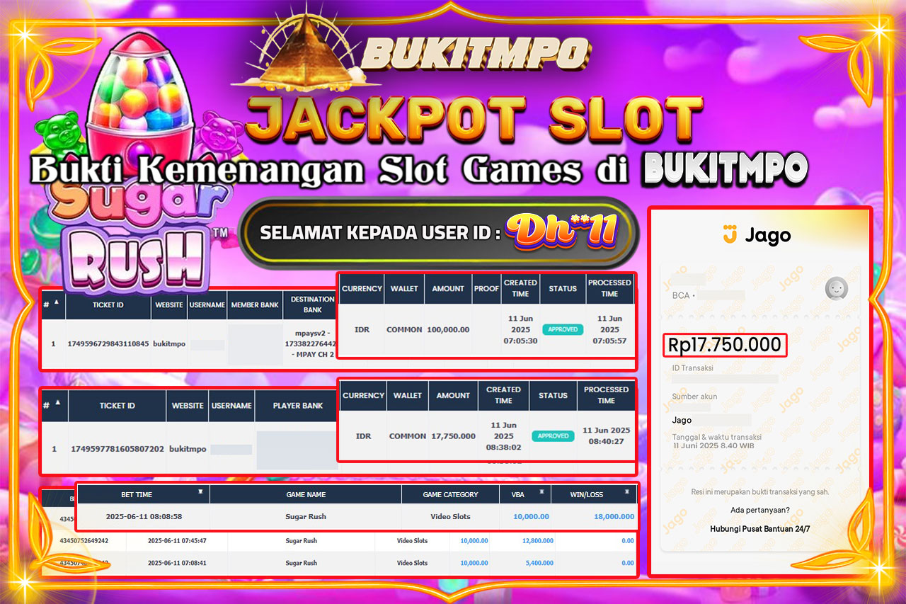 BUKITMPO JACKPOT SUGAR RUSH Rp.17.750.000.,- LUNAS