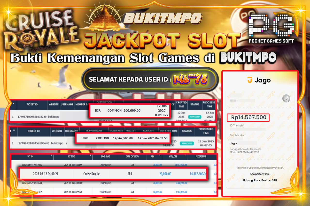 BUKITMPO JACKPOT CRUISE ROYALE  Rp.14.567.500.,- LUNAS