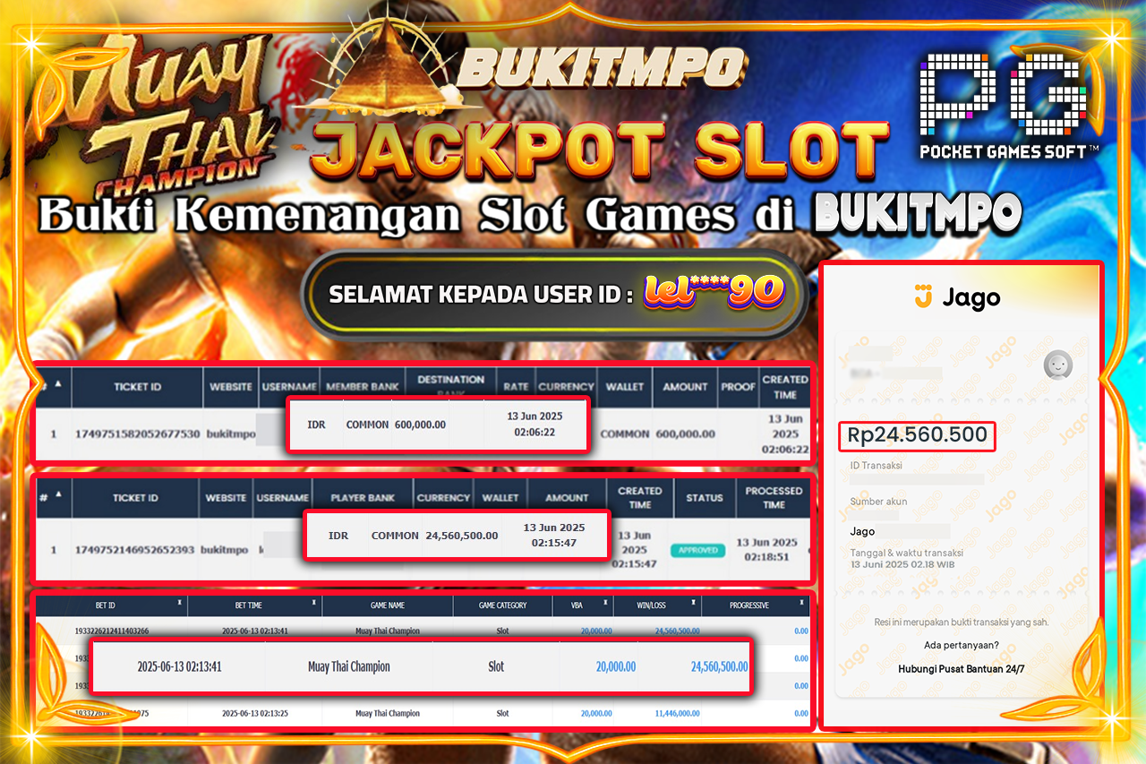 BUKITMPO JACKPOT MUAY THAI CHAMPION Rp.24.560.500.- LUNAS