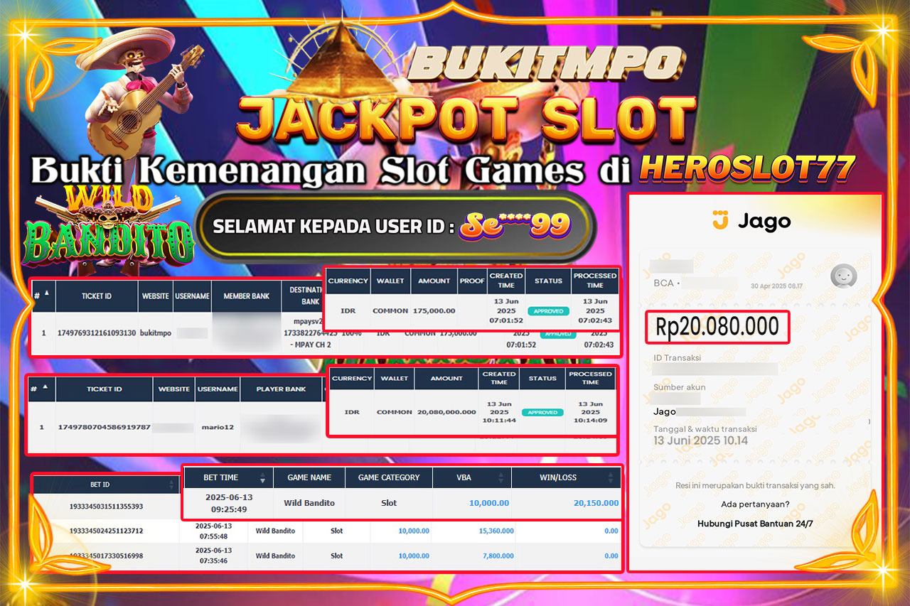 BUKITMPO JACKPOT WILD BANDITO Rp.20.080.000.- LUNAS