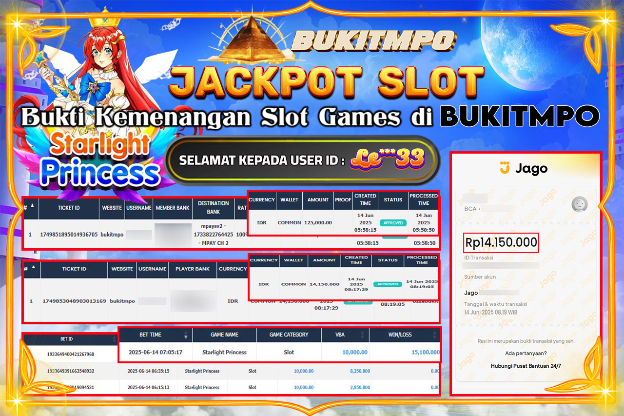 BUKITMPO JACKPOT STARLIGHT PRINCESS Rp.14.150.000.- LUNAS