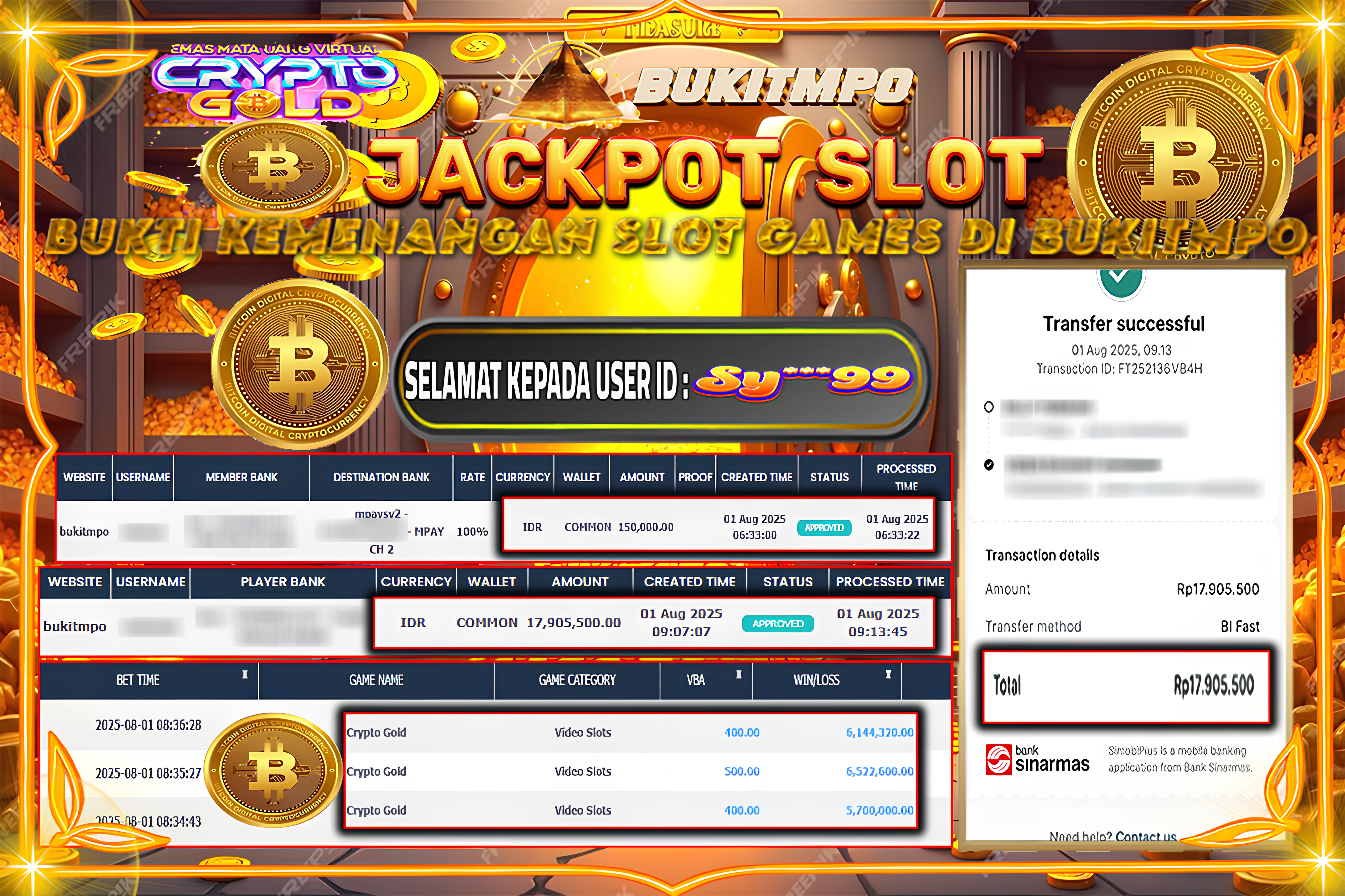 BUKITMPO JACKPOT CRYPTO GOLD Rp.17.905.500,- LUNAS