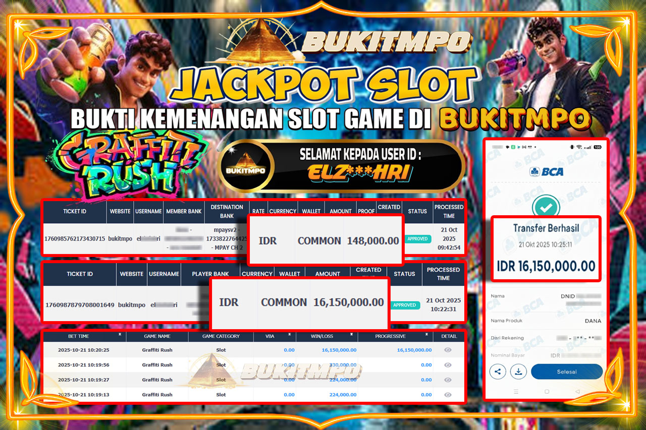 BUKITMPO JACKPOT GRAFFITI RUSH - PG SOFT Rp.16.150.000,- LUNAS